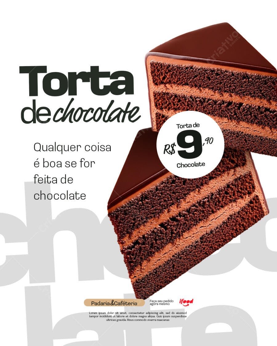 Flyer de Torta de Chocolate para Padaria e Cafeteria PSD Editável