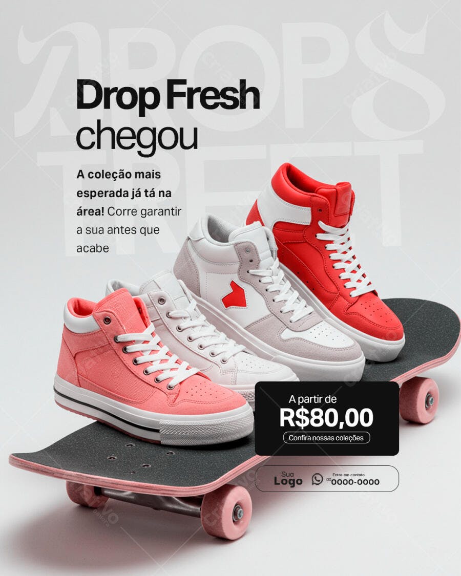 Flyer Coleção Tênis Casual Drop Fresh Chegou PSD Editável