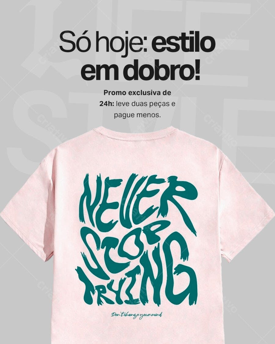 Flyer de Roupa para Promoção Estilo em Dobro Camiseta Rosa Psd Editável