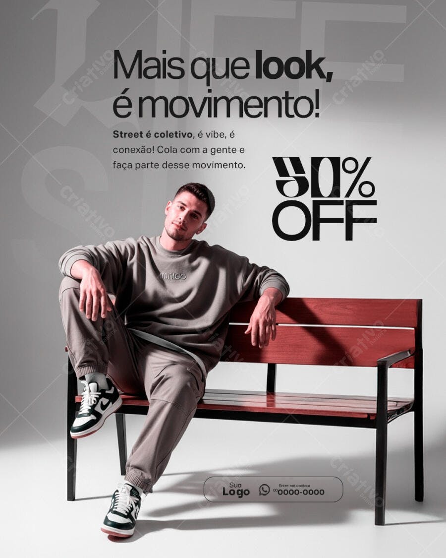 Flyer de Moda Streetwear para Promoção 50% OFF PSD Editável