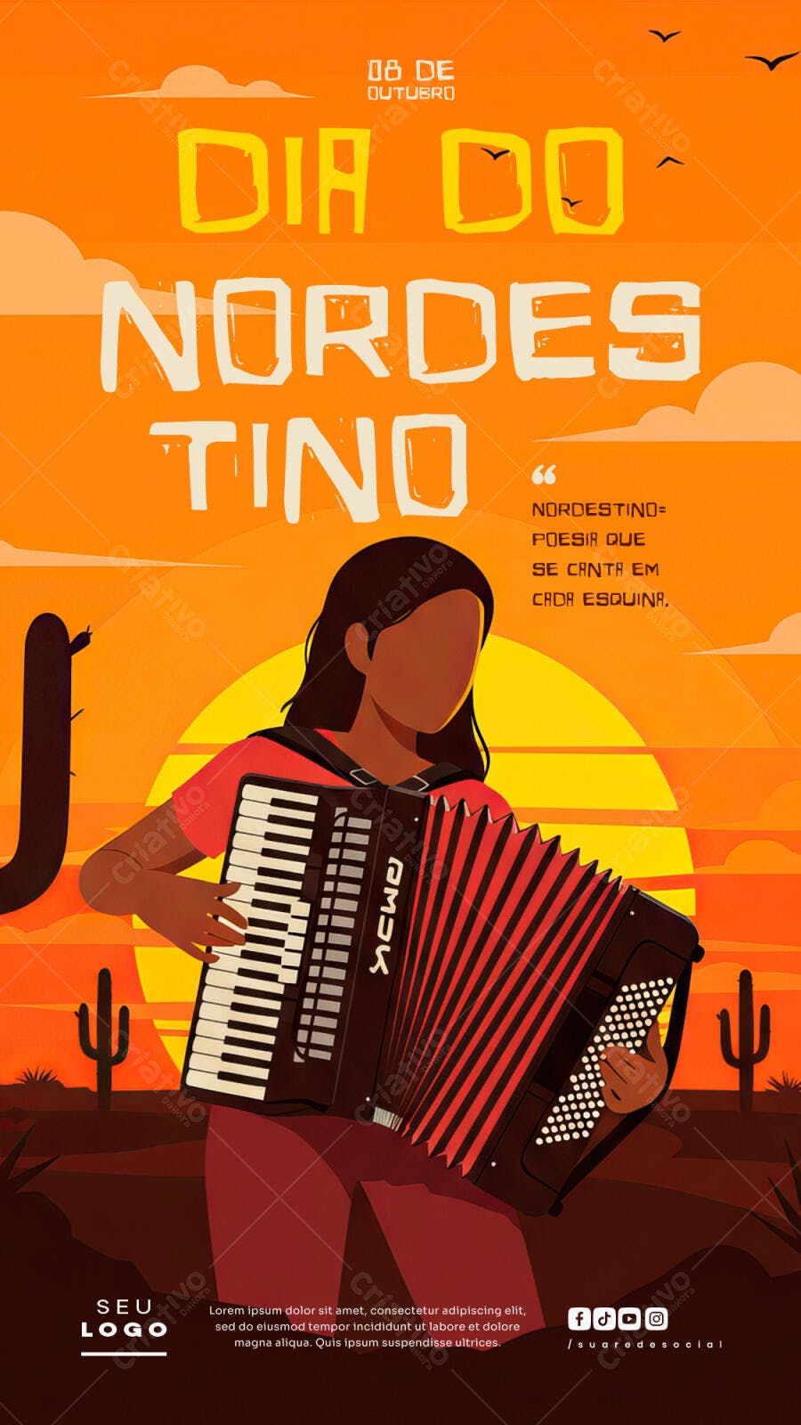 Flyer Social para Dia do Nordestino com Sanfona PSD Editável