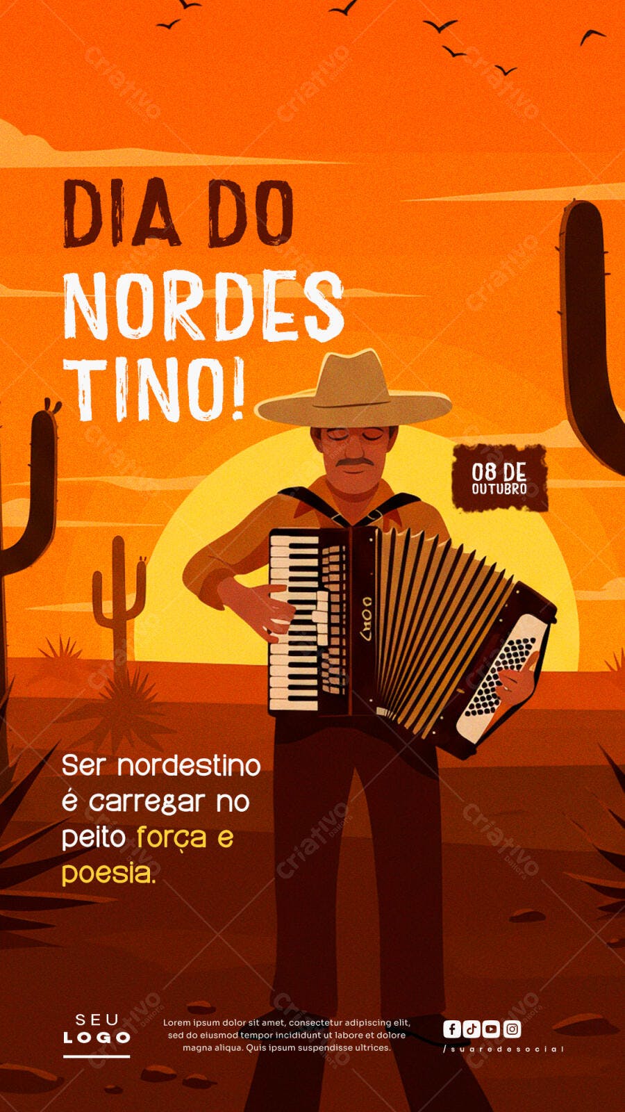 Flyer Dia do Nordestino Sanfoneiro Ilustração Psd Editável