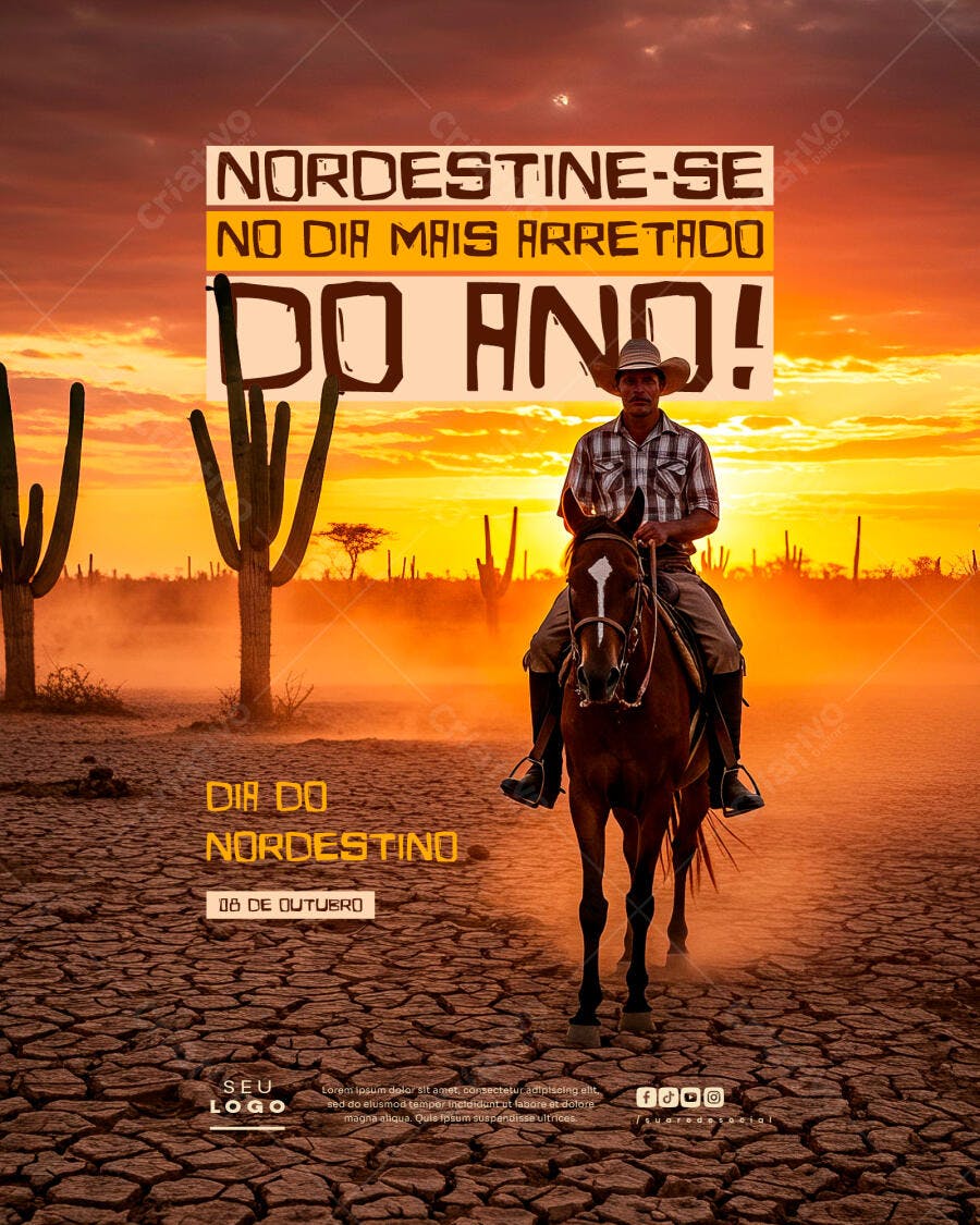Flyer Dia do Nordestino com Vaqueiro a Cavalo Psd Editável