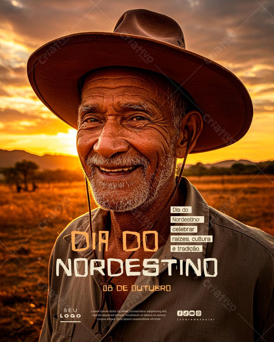 Flyer Homem Nordestino Sorrindo Dia do Nordestino PSD Editável