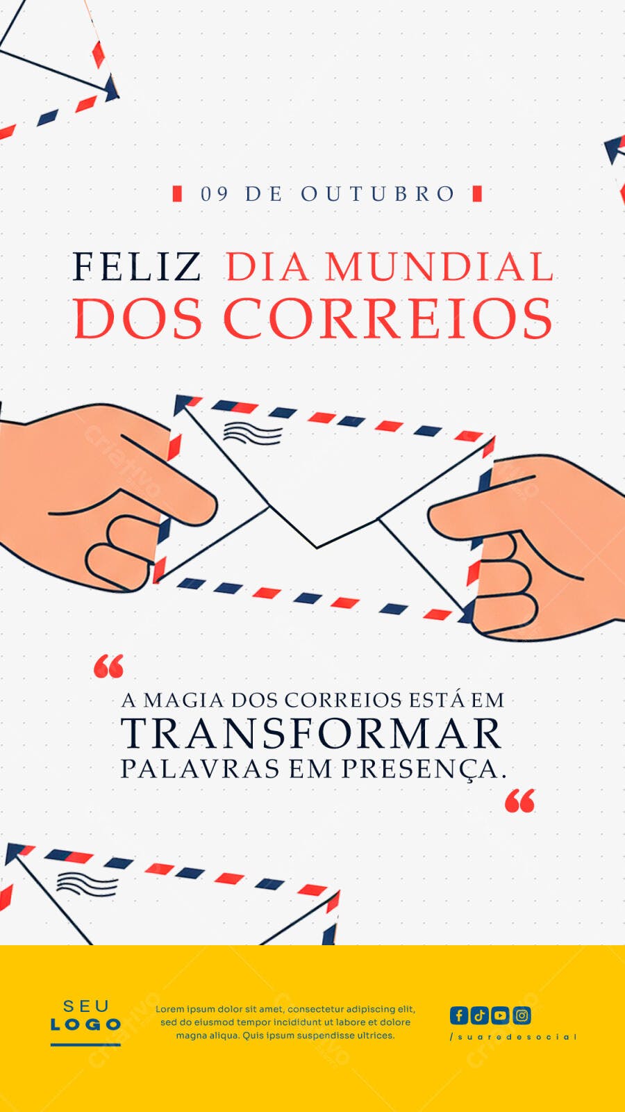 Post Redes Sociais Dia Mundial dos Correios Psd Editável
