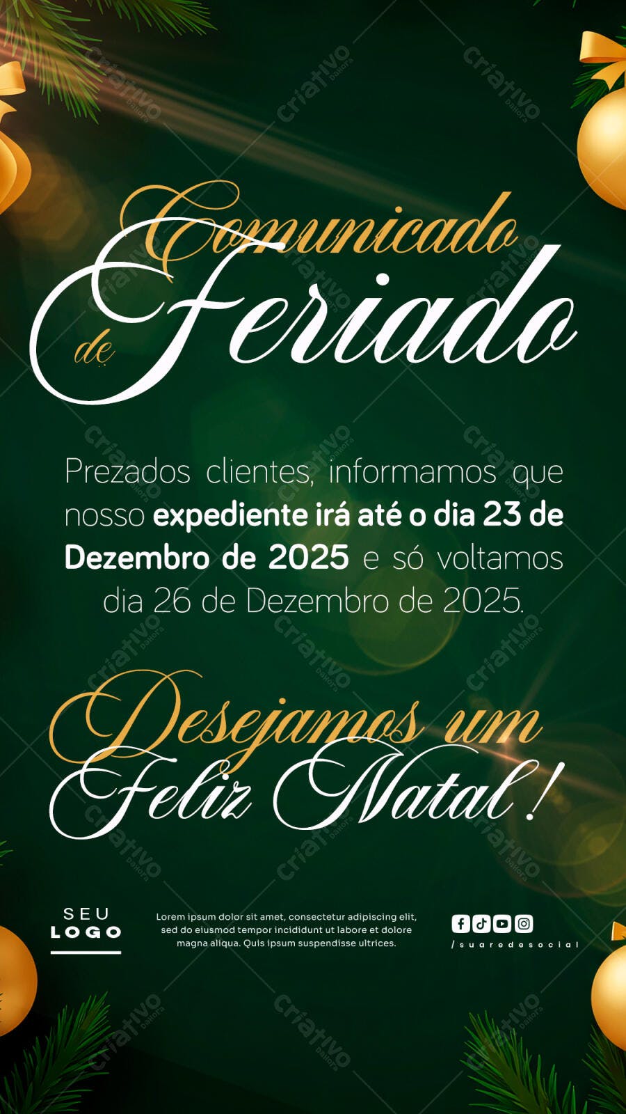 Comunicado de Feriado Natal e Ano Novo PSD Editável