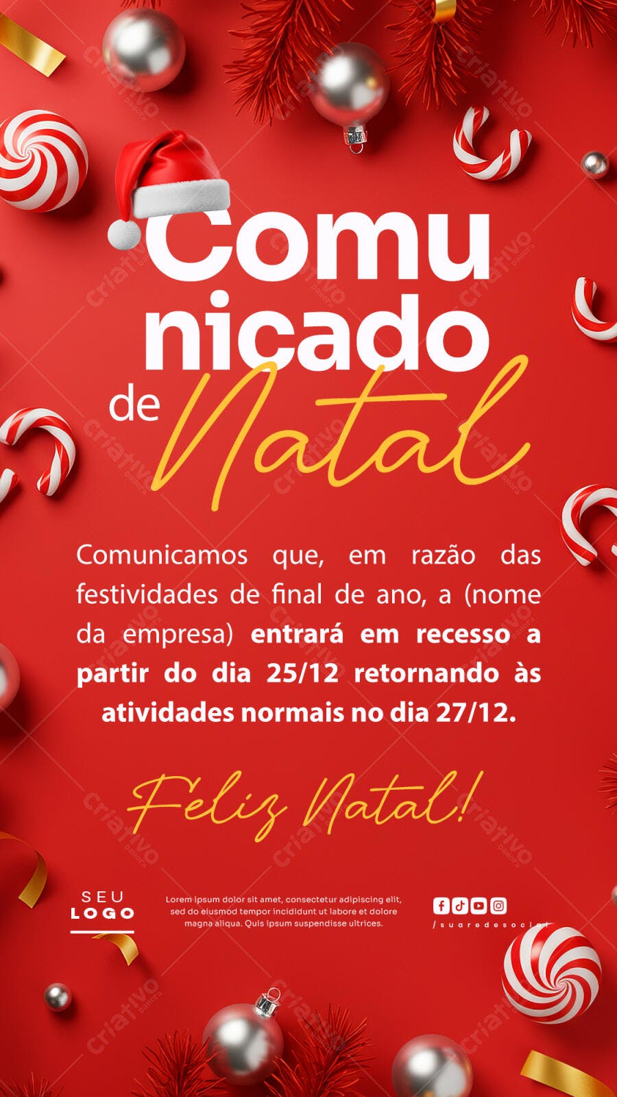 Flyer Comunicado de Natal PSD Editável