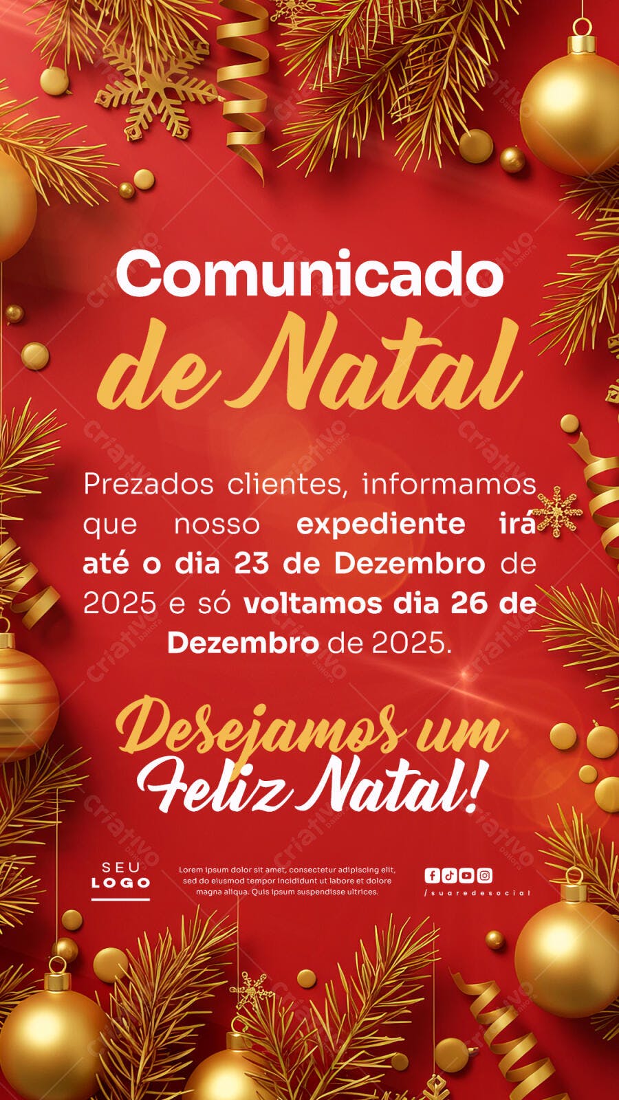 Comunicado de Natal para Recesso de Fim de Ano PSD Editável
