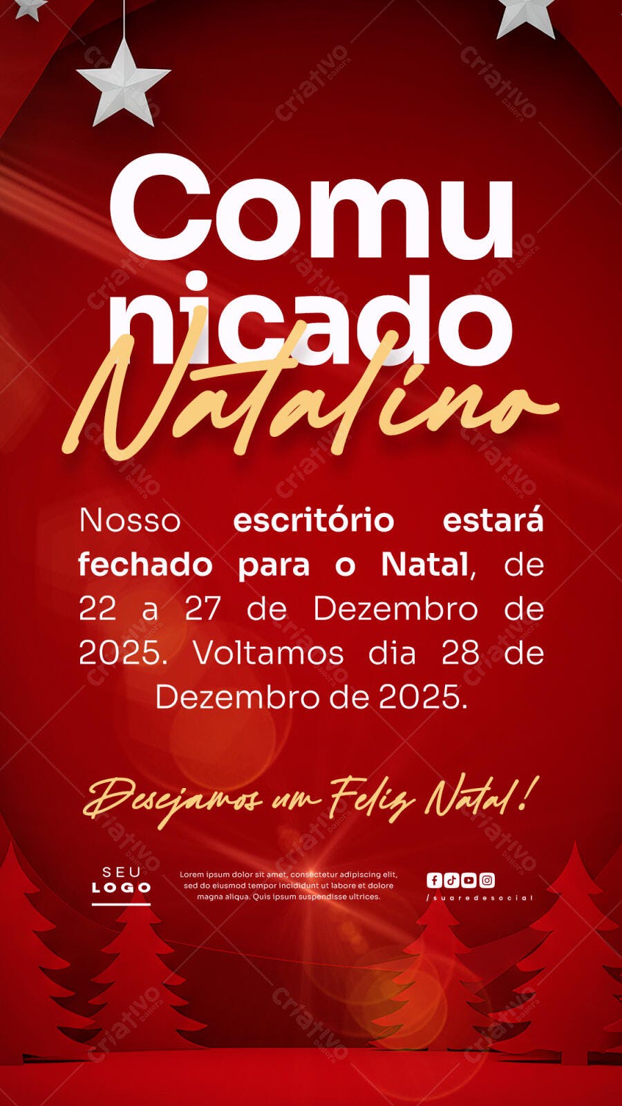 Comunicado Natalino Escritório Vermelho PSD Editável