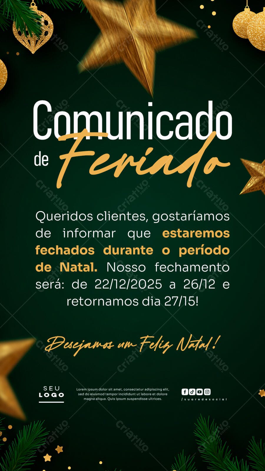 Comunicado de Feriado Natal Psd Editável
