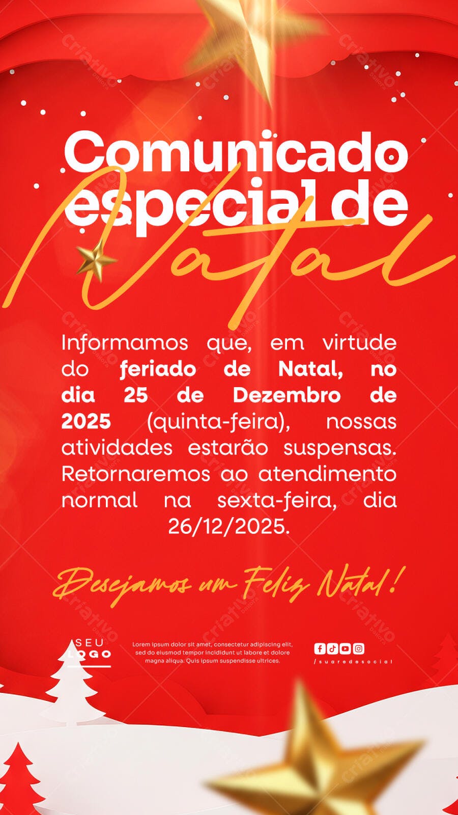 Flyer Comunicado Especial de Natal PSD Editável