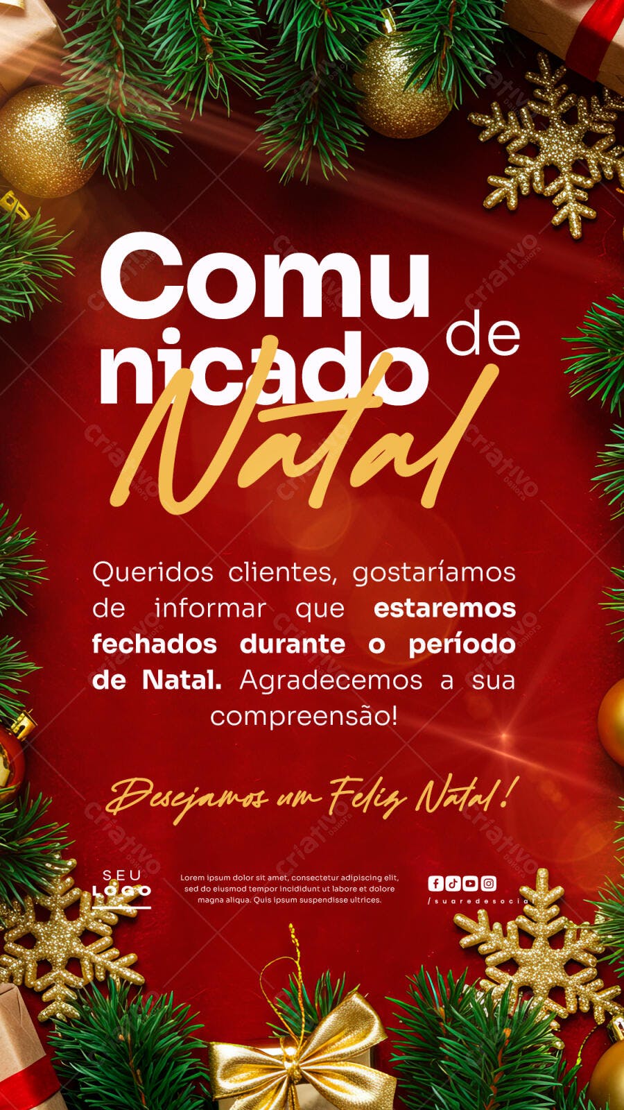 Flyer para Comunicado de Natal PSD Editável