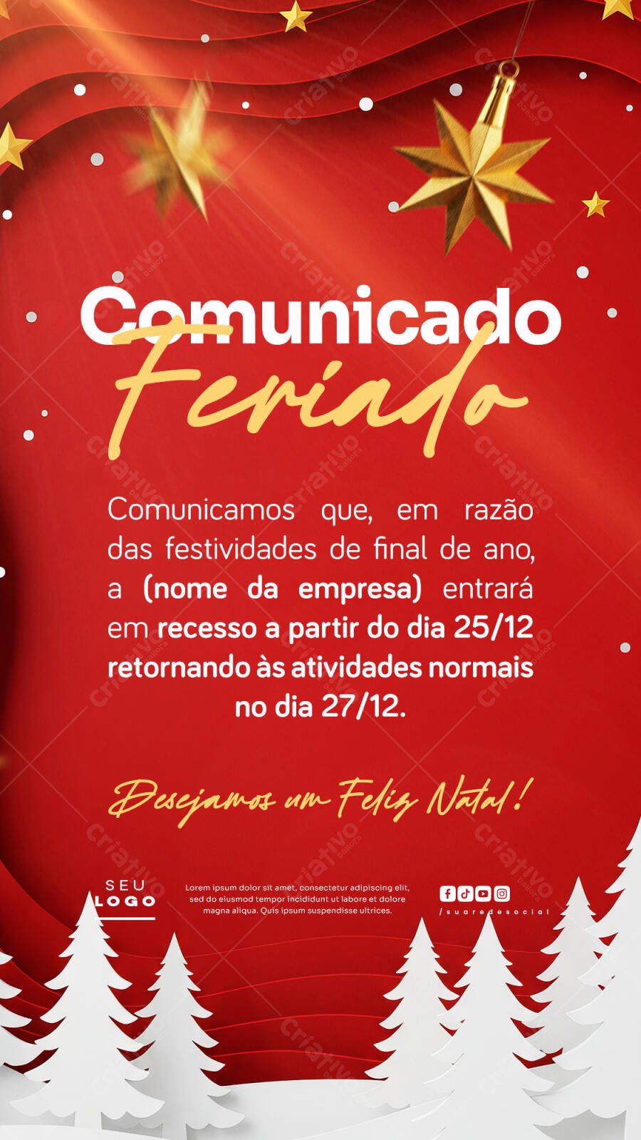 Flyer Comunicado de Feriado Natalino PSD Editável