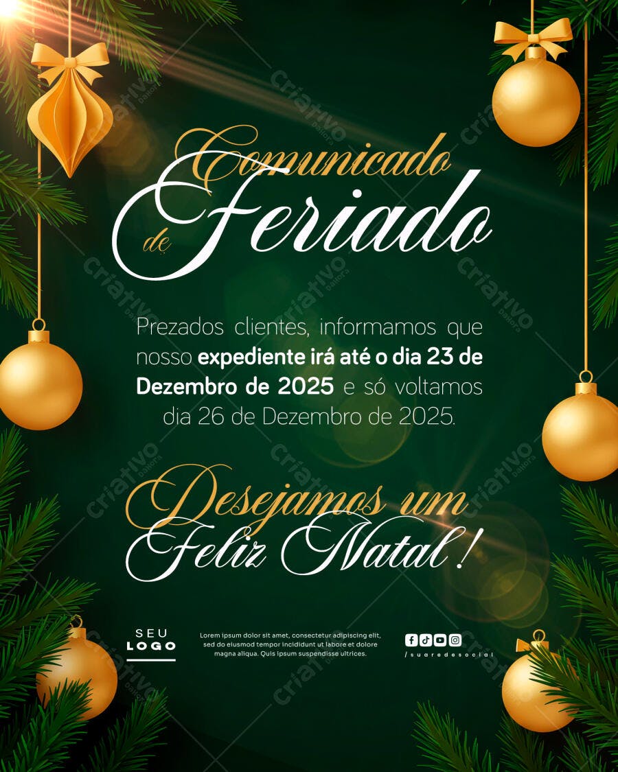 Flyer Comunicado de Feriado de Natal PSD Editável