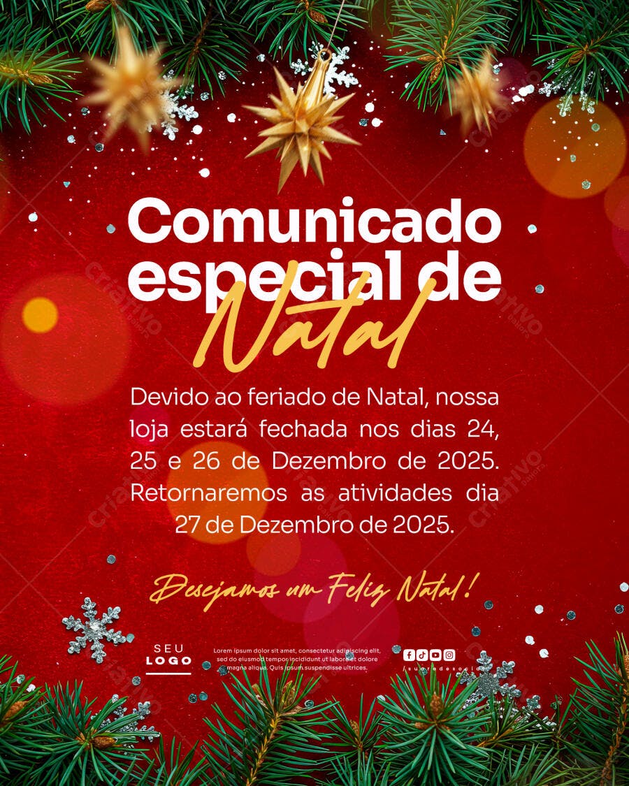 Flyer Comunicado Especial de Natal PSD Editável