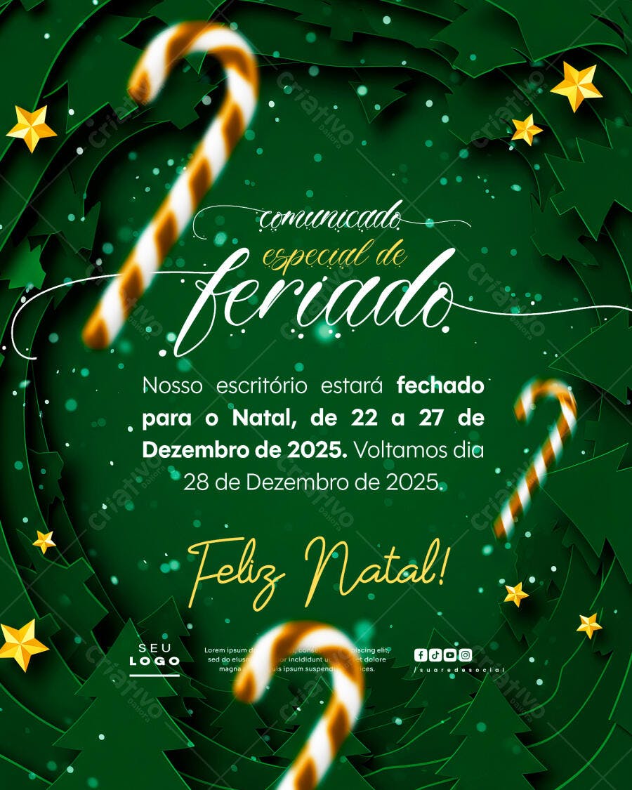 Flyer Comunicado Feriado Natal Escritório Fechado PSD Editável