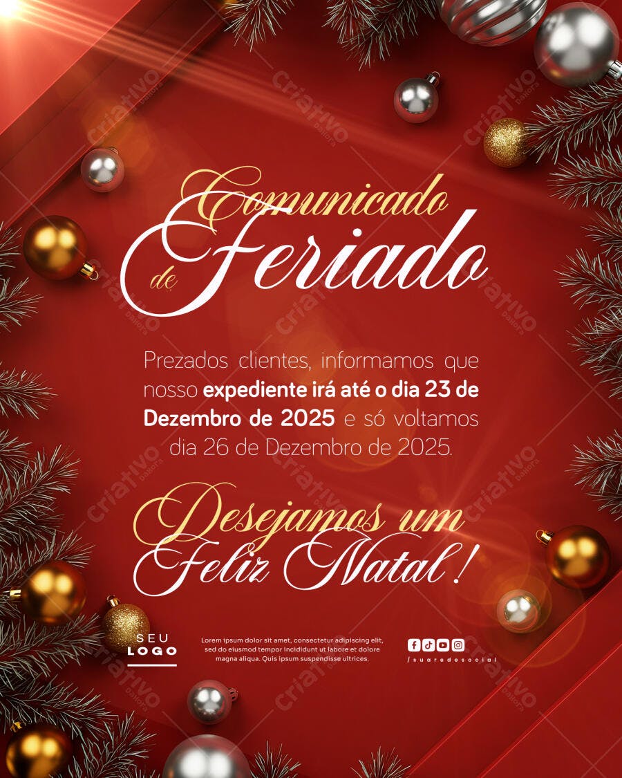 Flyer Comunicado Natalino Vermelho e Dourado PSD Editável