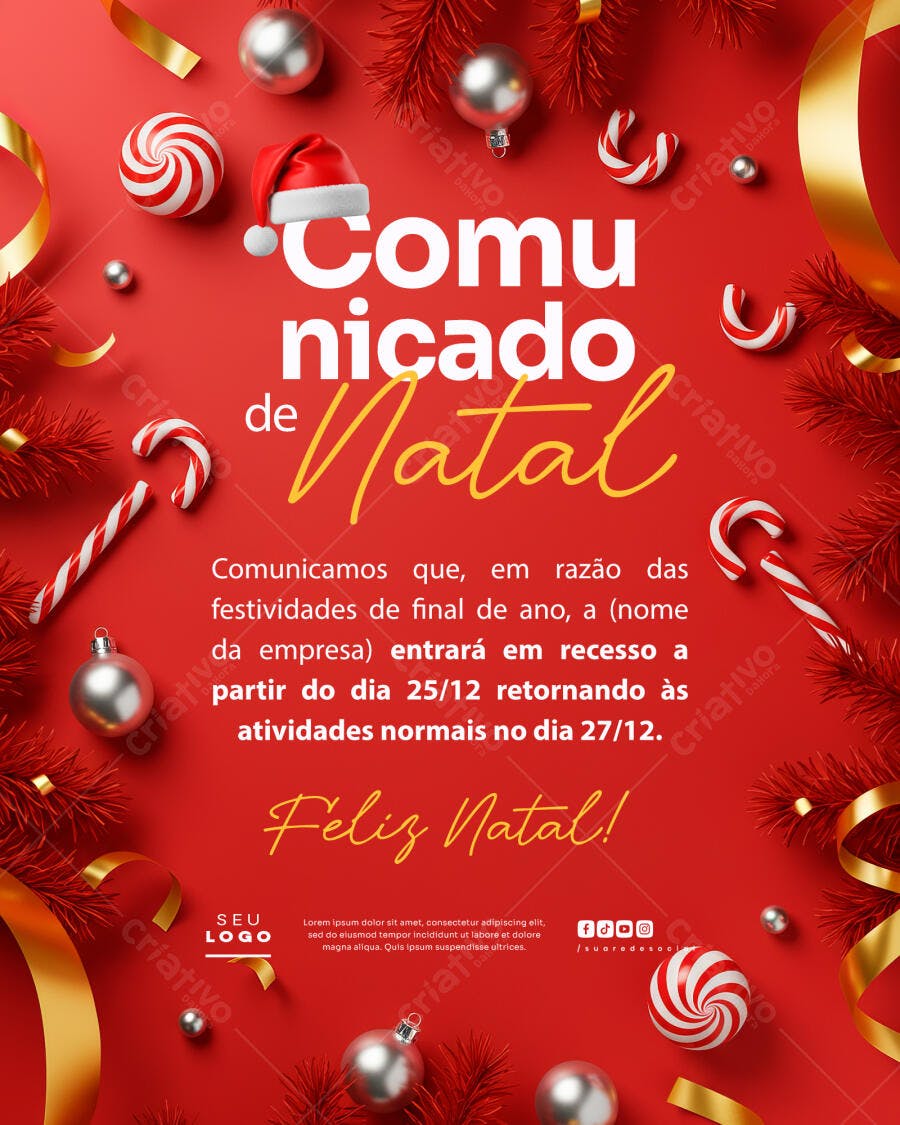 Flyer Comunicado Recesso Natalino PSD Editável