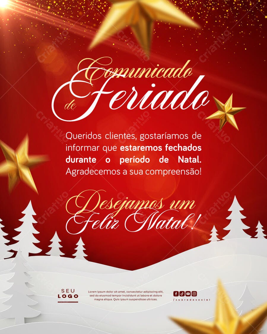 Flyer Comunicado Feriado de Natal PSD Editável
