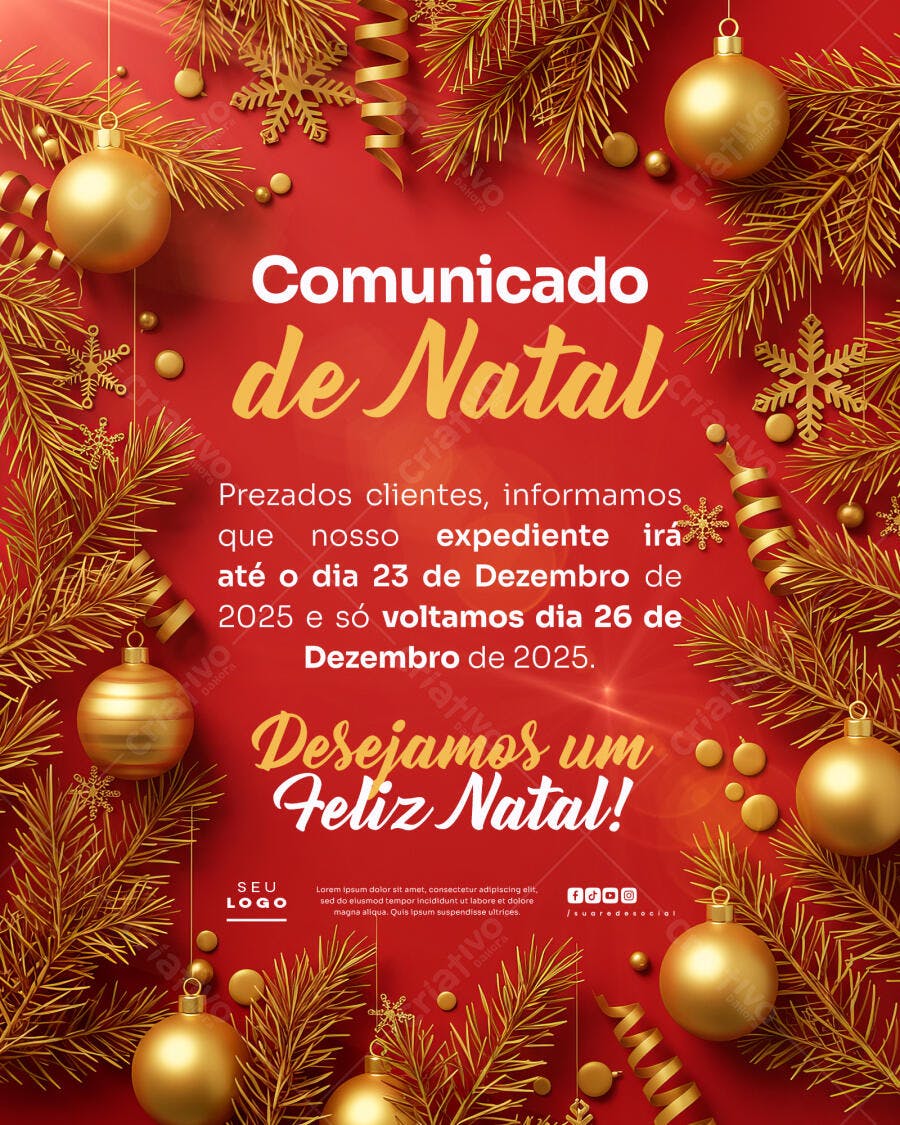 Flyer para Comunicado de Natal PSD Editável