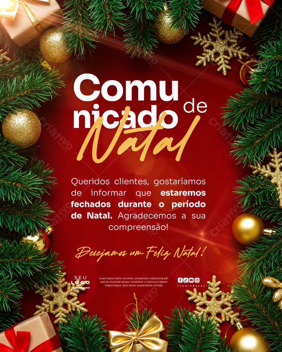 Flyer Comunicado de Natal PSD Editável