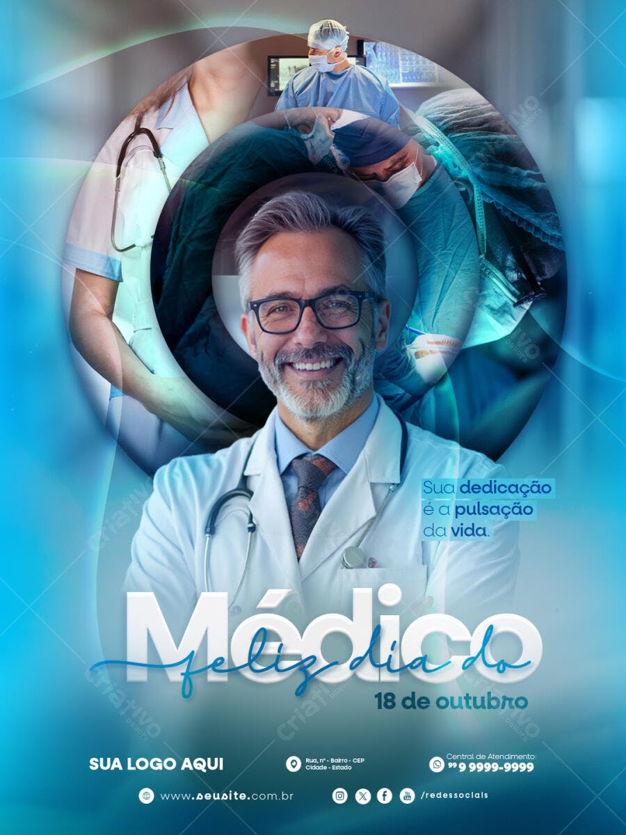 Flyer Feliz Dia do Médico 18 de Outubro PSD Editável