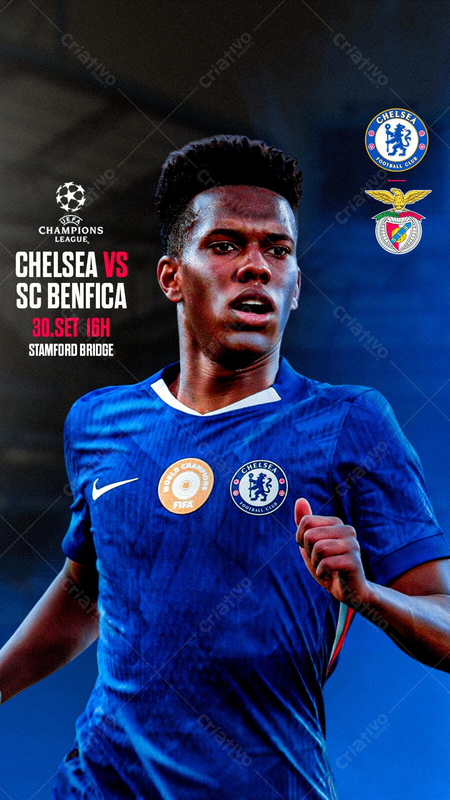 Flyer Chelsea vs SC Benfica Champions League PSD Editável