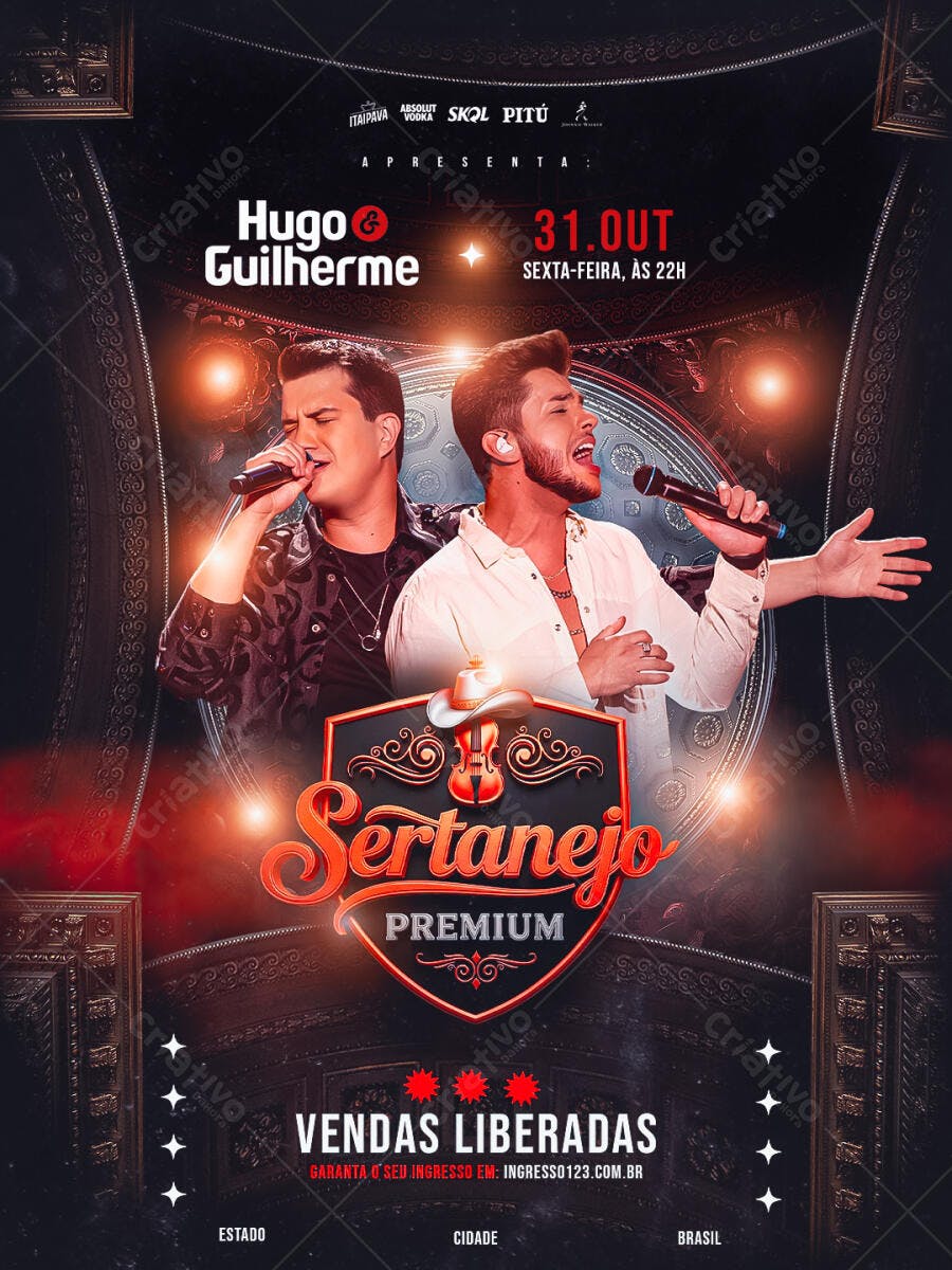 Flyer para Show Sertanejo Premium Hugo Guilherme PSD Editável