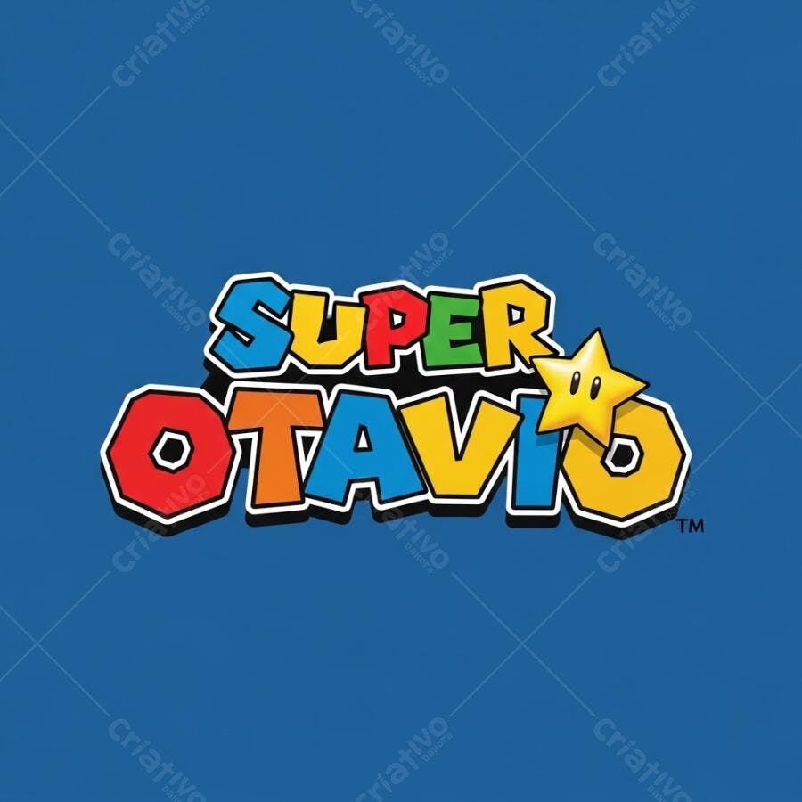 Logo Super Otavio vibrante estilo videogame cores primárias com estrela amarela