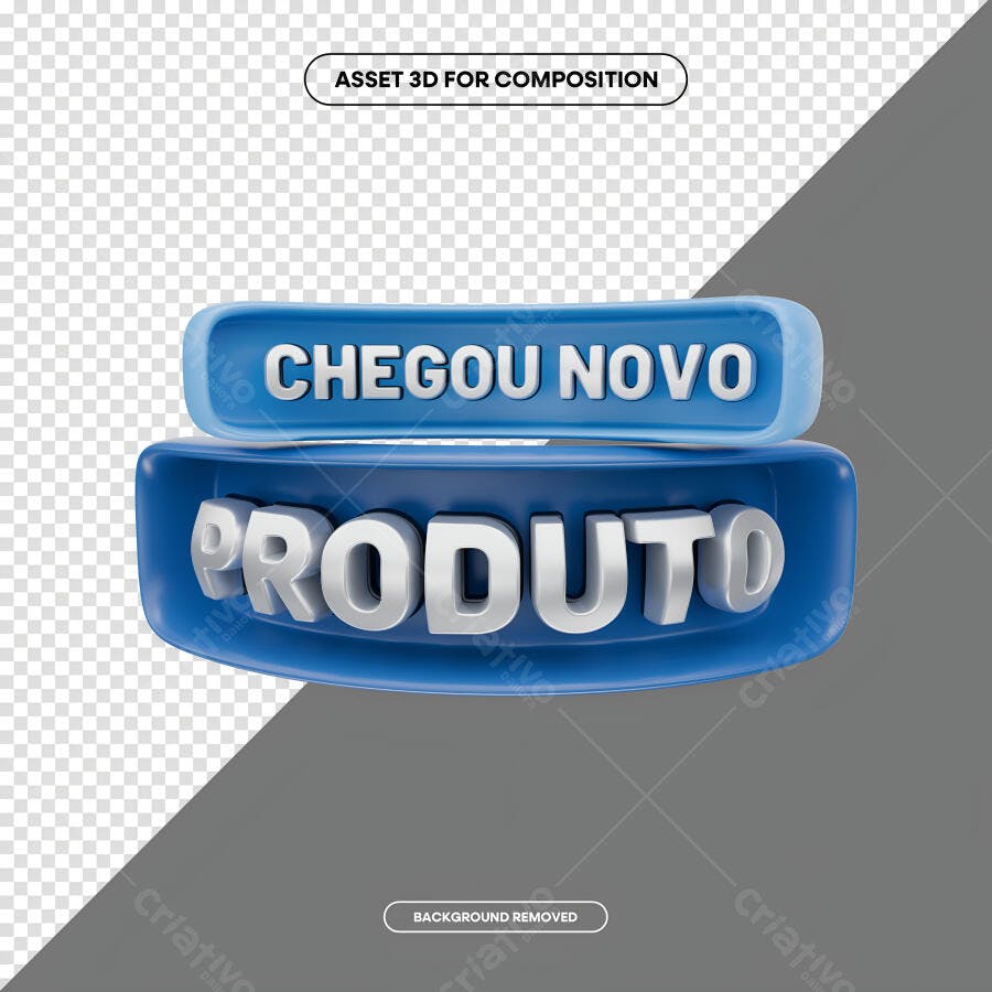 Selo 3D de lançamento produto novo azul e prata metalizado brilhante