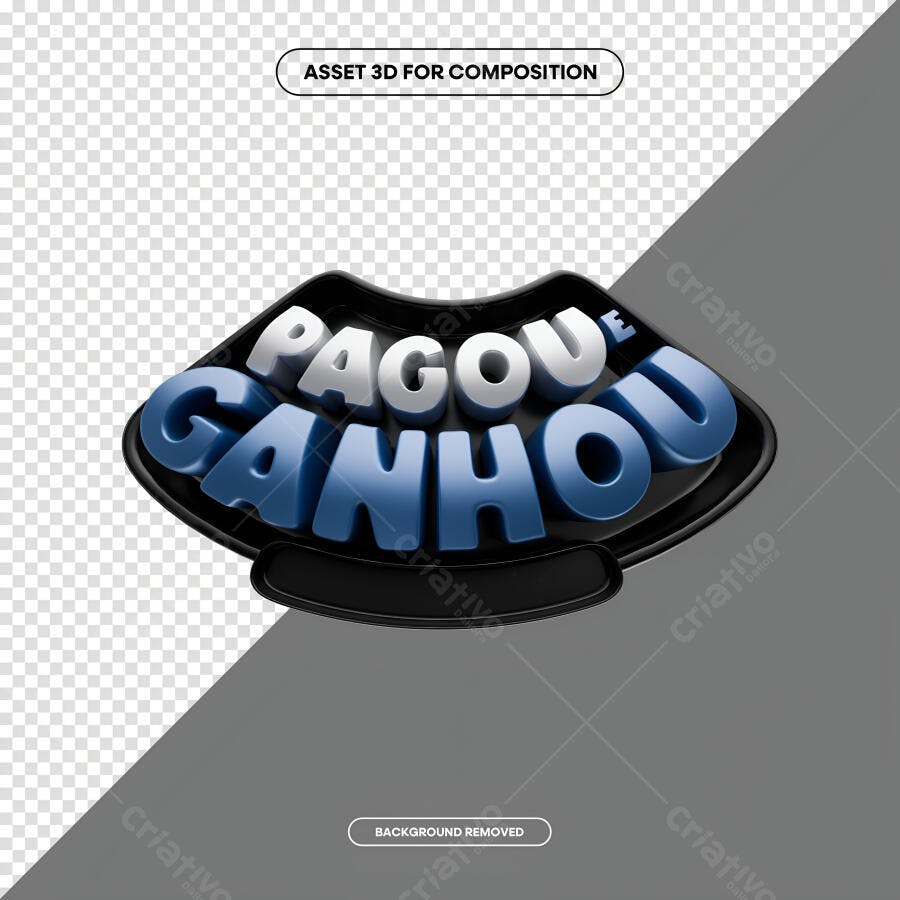 Selo 3D de promoção "Pagou Ganhou" brilhante preto branco e azul