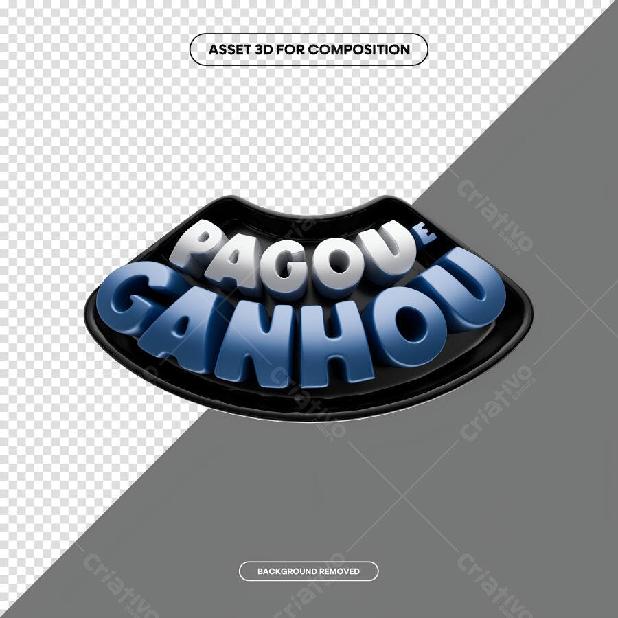 Selo 3D de promoção Pagou Ganhou metalizado azul e branco