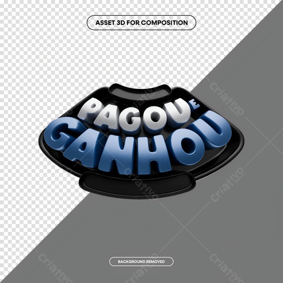 Selo 3D de promoção Pagou Ganhou preto e azul brilhante