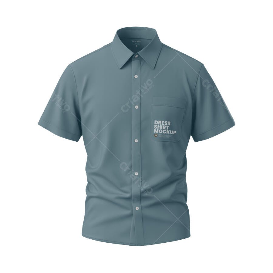Mockup de Camisa Social Masculina Manga Curta Azul Acinzentado Realista