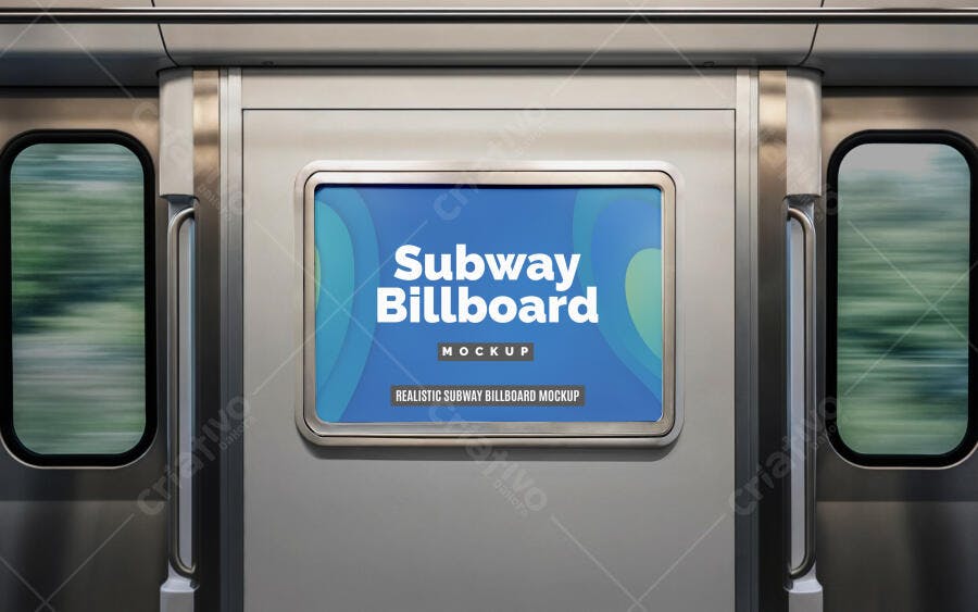 Mockup Realista de Outdoor Digital em Metrô Moderno Cinza e Azul Urbano em Movimento