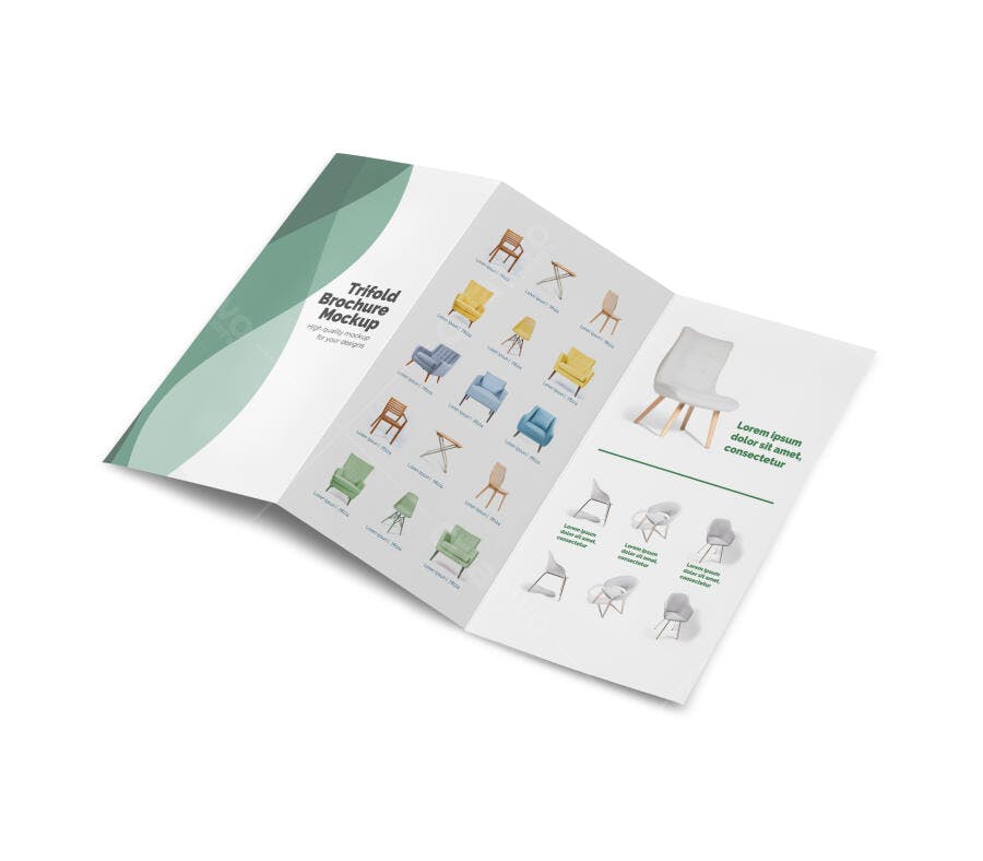 Mockup Realista de Folder Três Dobras com Design Moderno Verde e Branco