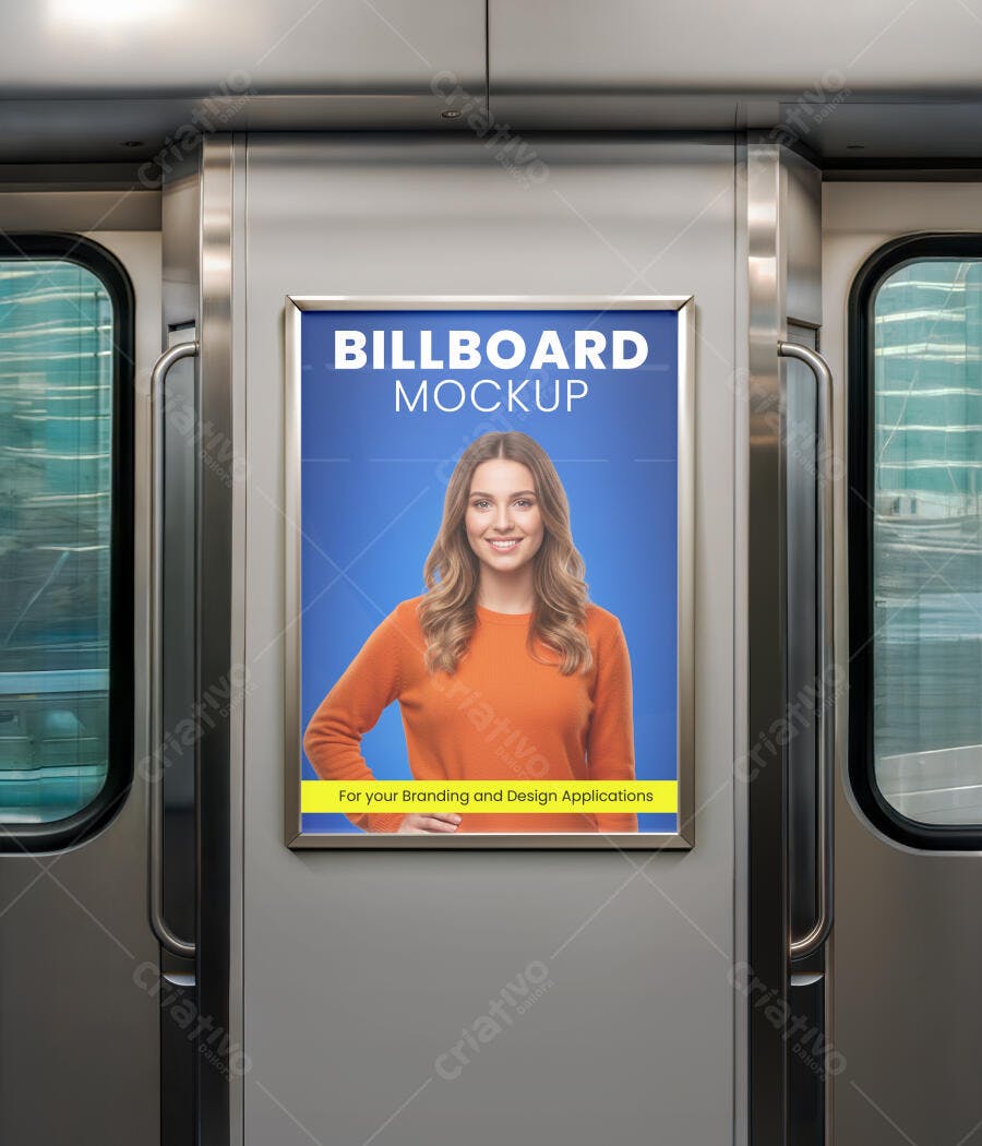 Mockup de Billboard Vertical em Vagão de Metrô Urbano Realista
