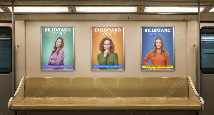 Mockup de Billboard Metrô Painel Publicitário com Mulheres em Cores Vibrantes Realista