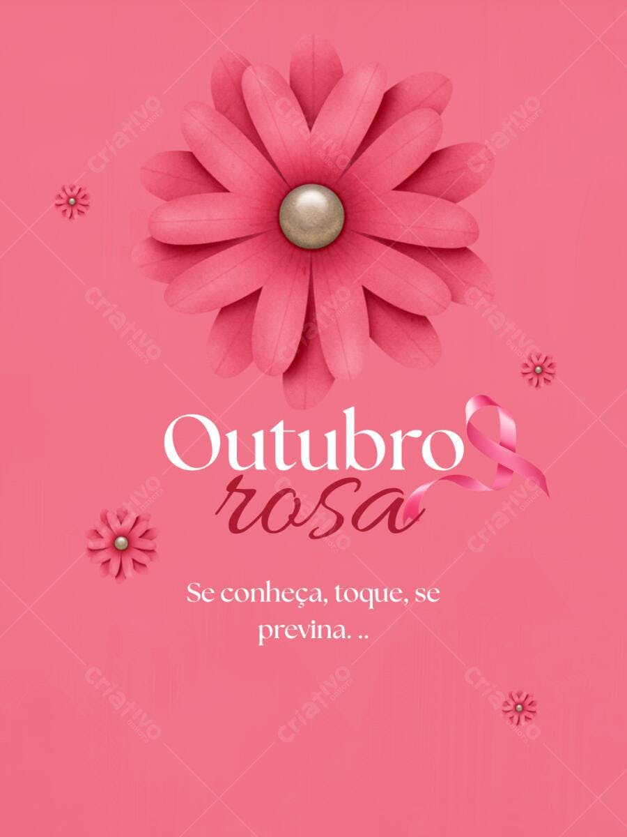 Post Instagram Outubro Rosa conscientização câncer de mama rosa floral delicado Editável no Canva