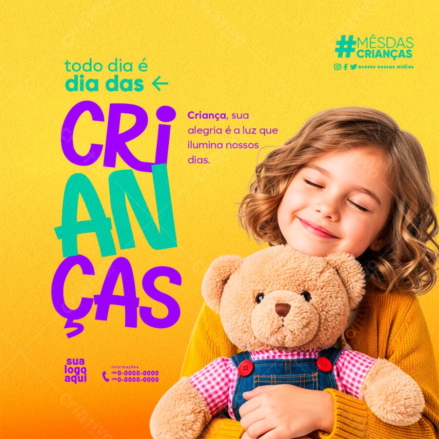 Post para Redes Sociais Mês das Crianças PSD Editável