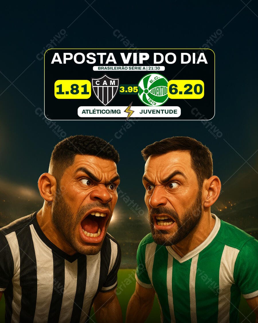 Flyer Futebol Brasileirão Atlético MG Juventude Aposta PSD Editável