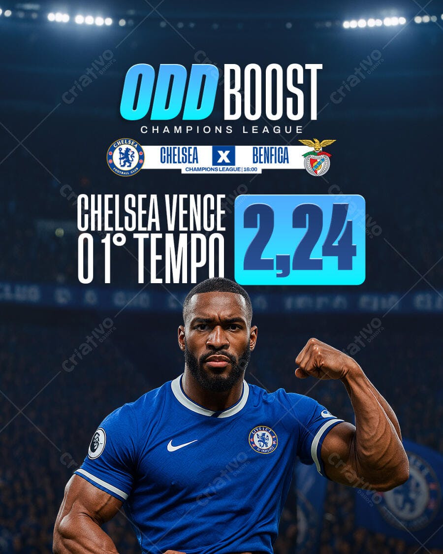 Post para Apostas Esportivas Chelsea Benfica Champions League PSD Editável