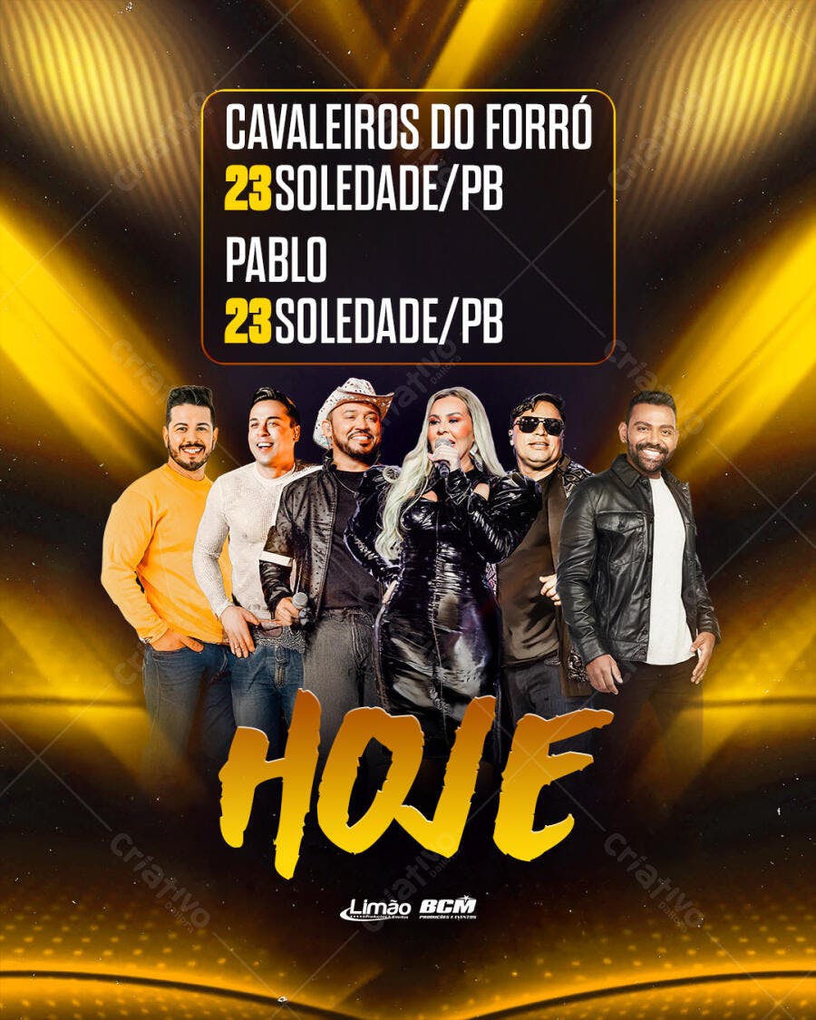 Flyer Show Cavalheiros do Forró e Pablo HOJE PSD Editável
