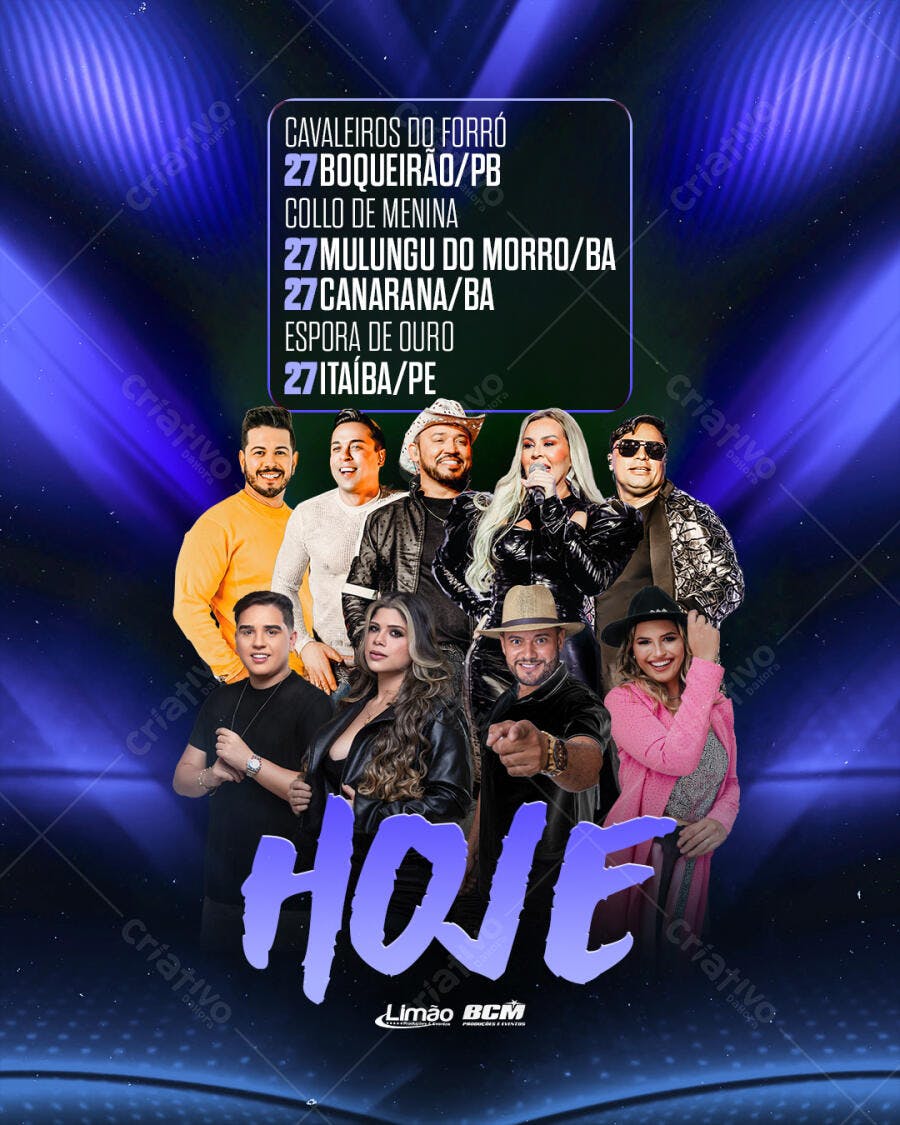 Flyer de Show Forró Artistas HOJE PSD Editável