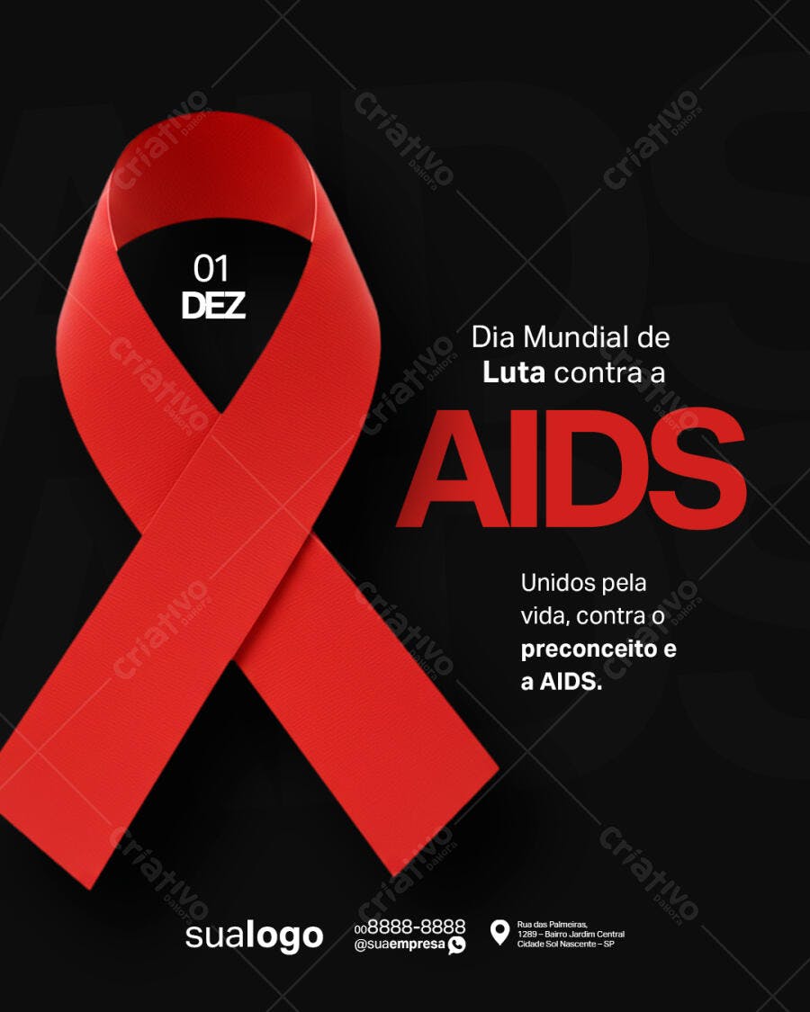 Post Redes Sociais Dia Mundial de Luta contra a AIDS Fita Vermelha PSD Editável