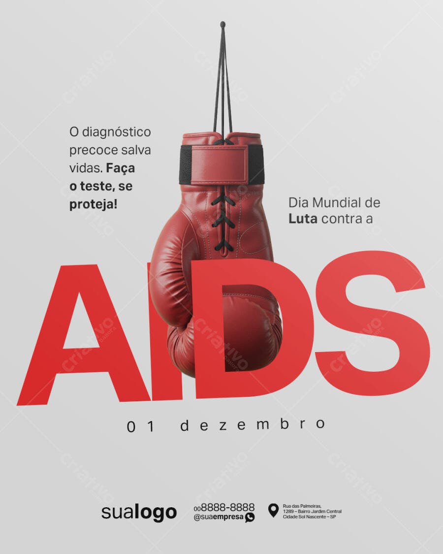Flyer Dia Mundial de Luta contra a AIDS com Luva de Boxe Psd Editável