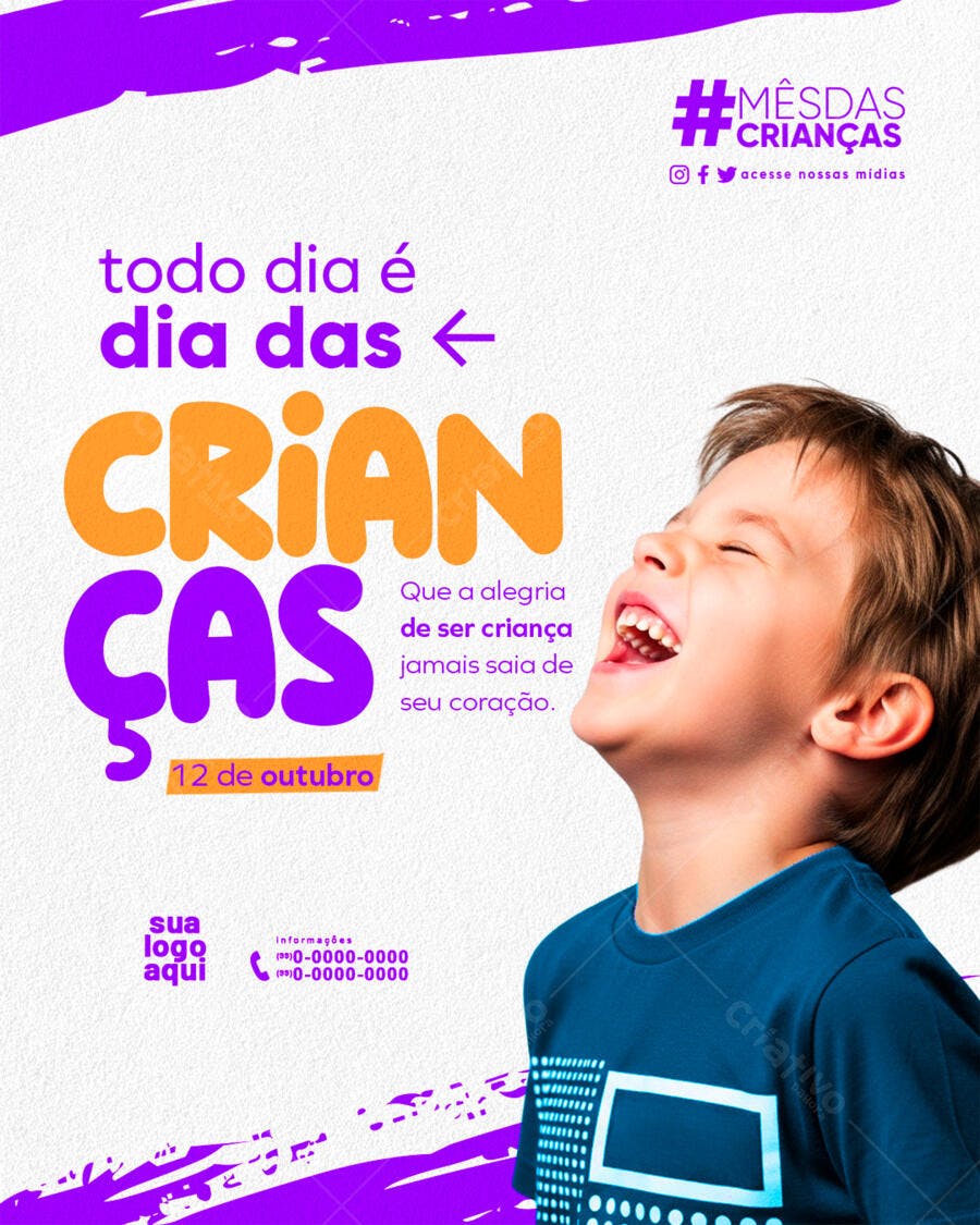 Flyer Digital para Mês das Crianças Feliz PSD Editável