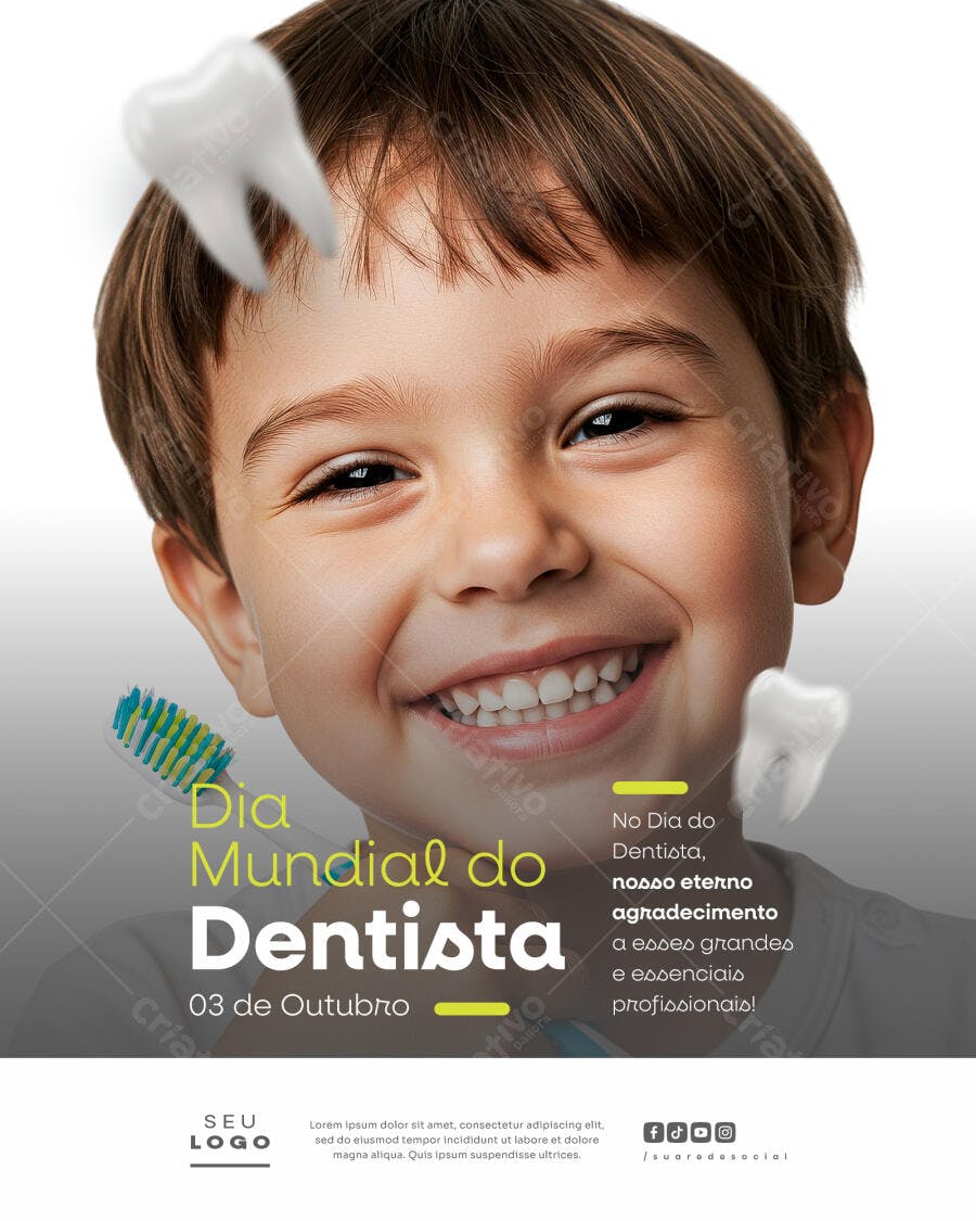 Flyer Dia Mundial do Dentista com Menino Sorridente Psd Editável