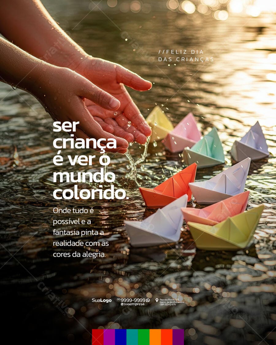 Flyer Dia das Crianças com Barquinhos Coloridos na Água Psd Editável
