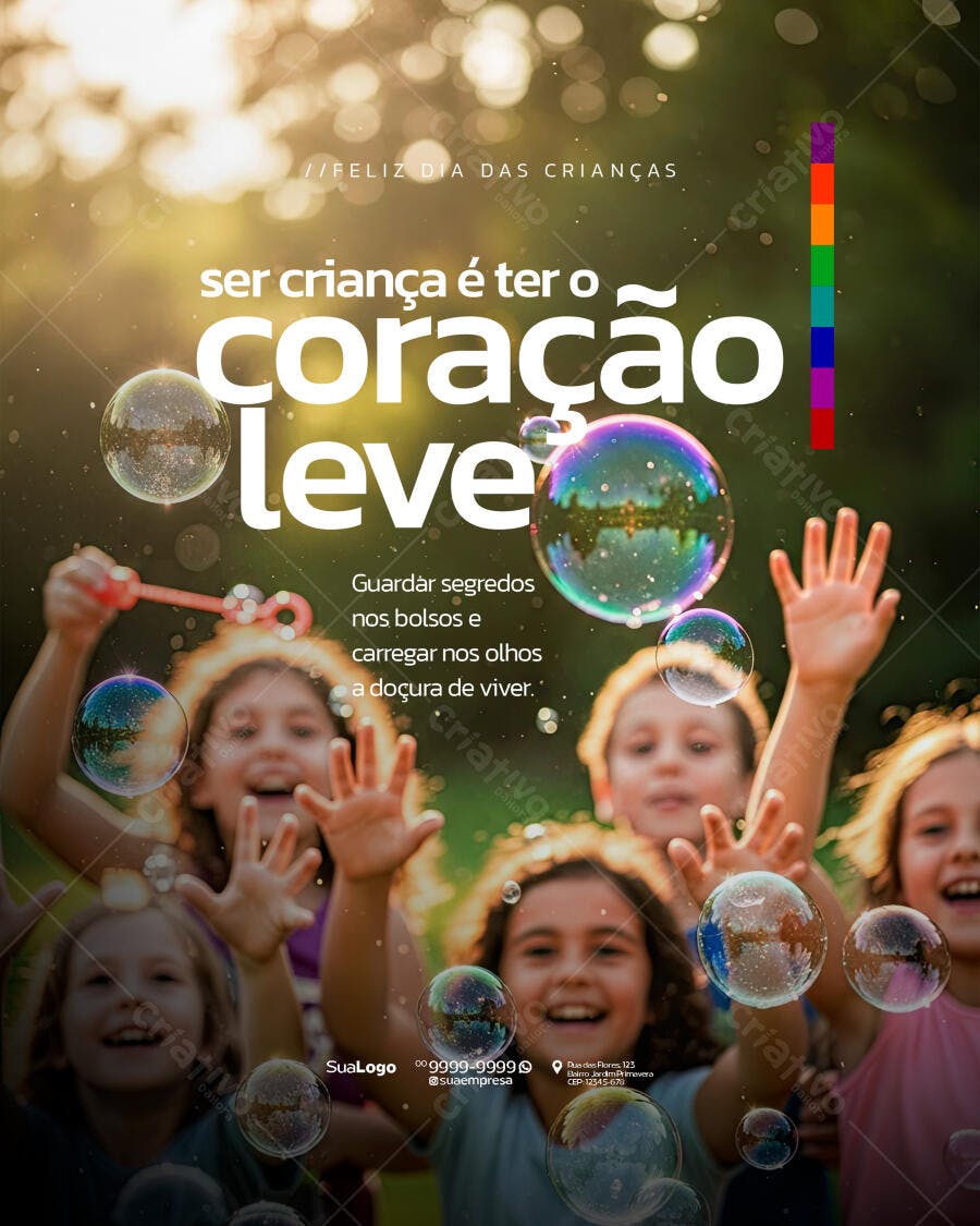 Flyer Dia das Crianças com Bolhas e Crianças Felizes PSD Editável